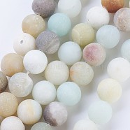 Frosted Natural Flower Amazonite Round Bead Strands, 8~8.5mm, Hole: 1mm, about 47pcs/strand, 15.5 inch(G-J363-01-8mm)