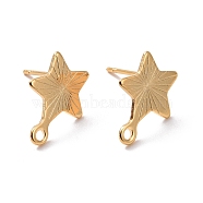 201 Stainless Steel Stud Earring Findings, with Horizontal Loop and 316 Stainless Steel Pin, Star, Real 24K Gold Plated, 13x10mm, Hole: 1.4mm, Pin: 0.7mm(STAS-K241-10G)