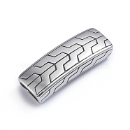 Retro 304 Stainless Steel Slide Charms/Slider Beads, for Leather Cord Bracelets Making, Rectangle, Antique Silver, 11x34x6mm, Hole: 4x8mm(STAS-L243-007AS)