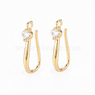 Brass Micro Pave Clear Cubic Zirconia Earring Hooks, with Horizontal Loop, Nickel Free, Real 18K Gold Plated, 17x2.5mm, Hole: 1.2mm, 21 Gauge, Pin: 0.7mm(ZIRC-S068-006-NF)