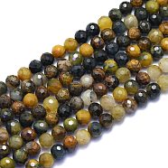 Natural Pietersite Beads Strands, Round, Faceted(128 Facets), 9mm, Hole: 0.8mm, about 48pcs/strand, 15.35 inch(39cm)(G-K310-A29-9mm)
