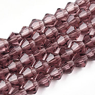 Bicone Glass Beads Strands, Faceted, Purple, 4x4mm, Hole: 1mm, about 92~96pcs/strand, 13.78~14.37 inch(X-EGLA-P016-4mm-03)