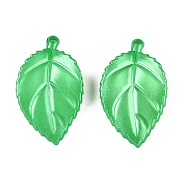 Opaque Acrylic Pendants, Pearlized, Leaf Charm, Lime Green, 31.5x18.5x3.5mm, Hole: 1.8mm(OACR-N137-29B)