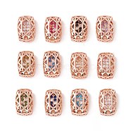Eco-friendly Brass Micro Pave Cubic Zirconia Multi-strand Links, Rack Plating, Cadmium Free & Lead Free, Rectangle, Rose Gold, Mixed Color, 12x8x5mm, Hole: 1.2mm(KK-D076-02A-RG)