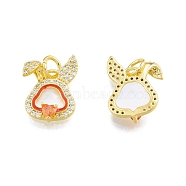 Brass Micro Pave Clear Cubic Zirconia Pendants, with Shell, Enamel and Jump Ring, Rabbit, Real 18K Gold Plated, 15.5x11x5mm, Hole: 3.4mm(KK-I663-13G)
