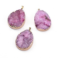 Electroplated Natural & Dyed Druzy Quartz Pendants, with Brass Findings, teardrop, Violet, 38~50x25~35x5~15mm, Hole: 5x6mm(G-E499-09C-G)
