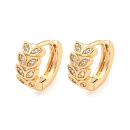 Brass Micro Pave Cubic Zirconia Hoop Earrings, Leaf, Light Gold, 11.5x6mm(EJEW-A107-04C-KCG)