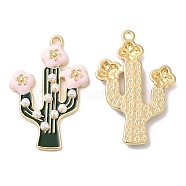 Alloy Enamel Pendants, with ABS Imitation Pearl, Long-Lasting Plated, Cadmium Free & Nickel Free & Lead Free, Cactus with Flower Charm, Golden, 36x23.5x3.5mm, Hole: 1.7mm(ENAM-K069-02G)