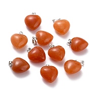 Natural Red Aventurine Pendants, with Platinum Brass Loops, Heart, 18~19x15~15.5x6~8mm, Hole: 6x2.5~3mm(G-I311-A30)