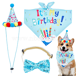 Pet Birthday Paper Props Set Decorations, Adjustable Necktie & Cap & Scarf, with Cotton Findings, Cyan, 33cm(AJEW-WH0241-18B)