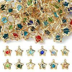 50Pcs Rack Plating Iron Pendants, with Rhinestone, Cadmium Free & Nickel Free & Lead Free, Golden, Star Charms, Mixed Color, 16x14x10mm, Hole: 1.2mm(IFIN-CJ0001-77)