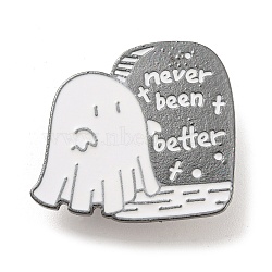 Halloween Enamel Pins, Gunmetal Alloy Badge for Women, Ghost, 28x30x1.5mm(JEWB-Q035-01E)