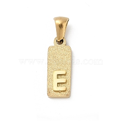 304 Stainless Steel Pendants, Golden, Rectangle with Letter Charm, Letter E, 17.5x6.5x3mm, Hole: 3x6mm(STAS-Z120-03E-G)