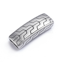 Retro 304 Stainless Steel Slide Charms/Slider Beads, for Leather Cord Bracelets Making, Rectangle, Antique Silver, 11x34x6mm, Hole: 4x8mm(STAS-L243-007AS)