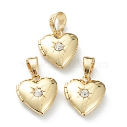 Brass Micro Pave Clear Cubic Zirconia Locket Pendants, Photo Frame Pendants for Necklaces, Long-Lasting Plated, Heart, Real 18K Gold Plated, 15x13x5mm, Hole: 5.5x4mm, 8x6mm Inner Diameter(KK-P199-13G)