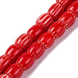 Handmade Lampwork Beads Strands, Rarrel, Red, 8x7.5mm, Hole: 1.2mm, about 47pcs/strand, 14.69''(37.3cm)(X-LAMP-K041-01B-20)