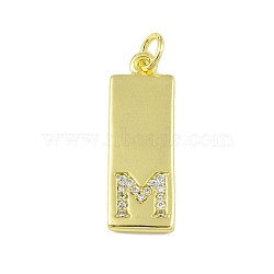 Brass Micro Pave Clear Cubic Zirconia Pendants, Real 18K Gold Plated, Rectangle, Letter M, 23.5x7.5x2mm, Hole: 3mm(KK-P266-06G-M)