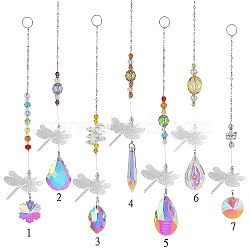 7Pcs Glass Pendant Decoration, Suncatchers, with Iron Finding, Colorful, 360mm, 7pcs/set(PW-WG20336-01)