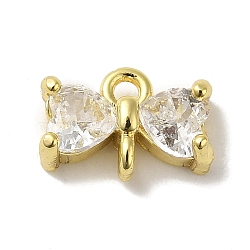 Brass Pave Clear Cubic Zirconia Bowknot Links Connector Charms, Real 18K Gold Plated, 10x6.5x3mm, Hole: 1.2mm(KK-K371-07G)