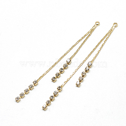 Brass Coreana Chain Tassel Big Pendants, with Cubic Zirconia, Clear, Real 18K Gold Plated, 61x2x2mm, Hole: 1mm(X-KK-T032-167G)