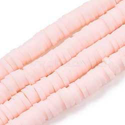 Flat Round Handmade Polymer Clay Bead Spacers, Misty Rose, 4x1mm, Hole: 1mm, about 380~400pcs/strand, 17.7 inch(CLAY-R067-4.0mm-27)