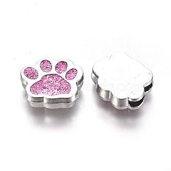 Alloy Enamel Slider Charms, Dog Paw Prints, Platinum, Hot Pink, 13x15.5x4.5mm, Hole: 2x8mm(ENAM-WH0047-11F)