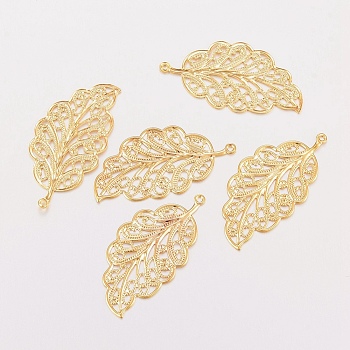 201 Stainless Steel Pendants, Leaf, Golden, 33.5x17x0.5mm, Hole: 1mm