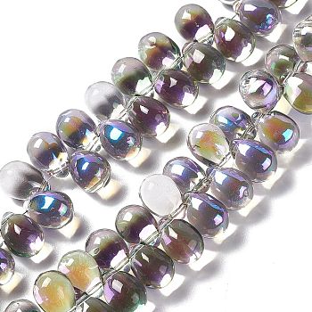 Electroplate Glass Beads Strands, Top Drilled Beads, Half Rainbow Plated, Teardrop, Medium Purple, 13.5x9.5mm, Hole: 0.9mm, about 120pcs/strand, 23.23''(59cm)