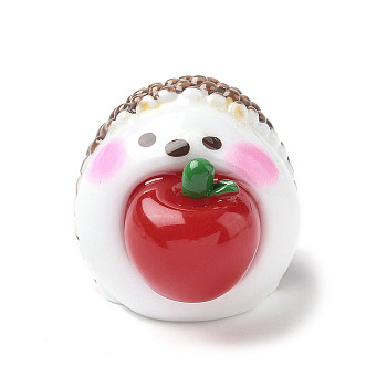 Cute Opaque Resin Cabochons, Hedgehog Eating Apple, 22.5x23x31mm