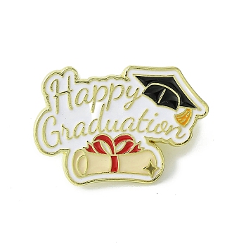 Alloy Brooches, Graduation Cap with Word Enamel Pins, for Backpack Clothes, White, Golden, 20x30x1.5mm