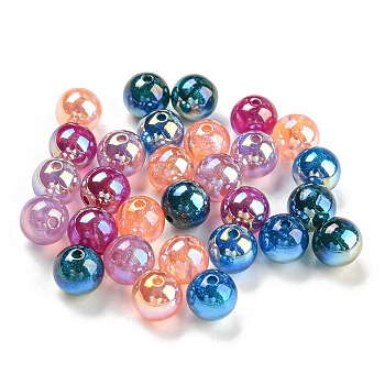 Iridescent Acrylic Glitter Beads, Round, Mixed Color, 8mm, Hole: 1.5mm