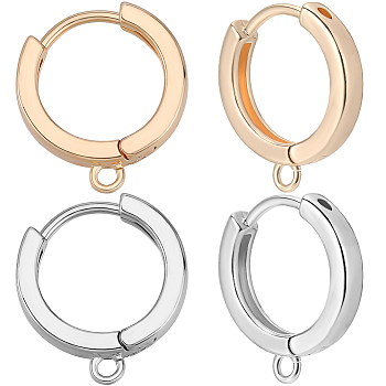 16Pcs 2 Colors Brass Hoop Earrings Findings, with Loops, Ring, Real Gold Plated & Real Platinum Plated, 18 Gauge, 15x13.5x2.5mm, Hole: 1.2mm, Pin: 1mm, 8Pcs/color