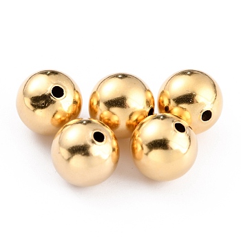 Brass Beads, Long-Lasting Plated, Round, Real 24K Gold Plated, 10mm, Hole: 1.6mm
