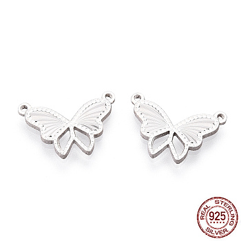 925 Sterling Silver Pendants, Butterfly Charms, Silver, 10.5x15.5x1.5mm, Hole: 0.8mm