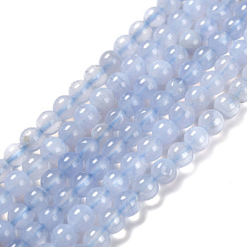 Grade AA Natural Blue Chalcedony Beads Strands, Round, 6mm, Hole: 1mm, about 65pcs/strand, 15.3 inch