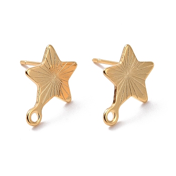 201 Stainless Steel Stud Earring Findings, with Horizontal Loop and 316 Stainless Steel Pin, Star, Real 24K Gold Plated, 13x10mm, Hole: 1.4mm, Pin: 0.7mm