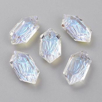 Embossed Glass Rhinestone Pendants, Bicone, Faceted, Crystal Shimmer, 20x10x5.5mm, Hole: 1.6mm