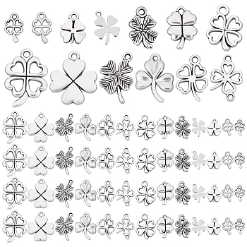 PandaHall Elite 130Pcs 13 Style Tibetan Style Alloy Clover Charms, Alloy Pendant, 201 Stainless Steel Charms, Cadmium Free & Nickel Free & Lead Free, Antique Silver, 10pcs/style