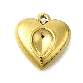 304 Stainless Steel Pendant Cabochon Settings, Heart Charm, Golden, 17.5x16.5x8x4mm, Hole: 1.5mm