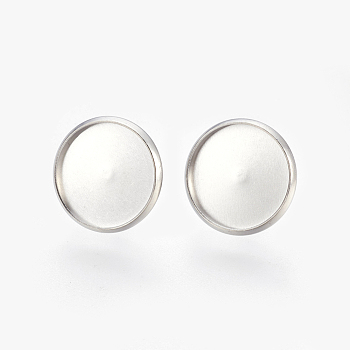 Eco-Friendly 316 Surgical Stainless Steel Stud Earring Settings, Flat Round, Stainless Steel Color, Tray: 14mm, 16x2mm, Pin: 0.7mm
