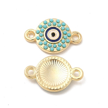 Alloy Connector Charms with Blue Enamel and Synthetic Turquoise, Flat Round Links, Nickel, Golden, 19x12x2.5mm, Hole: 1.6mm