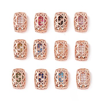 Eco-friendly Brass Micro Pave Cubic Zirconia Multi-strand Links, Rack Plating, Cadmium Free & Lead Free, Rectangle, Rose Gold, Mixed Color, 12x8x5mm, Hole: 1.2mm