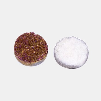 Electroplate Natural Druzy Crystal Cabochons, Flat Round, Dyed, Purple, 12x3~6mm