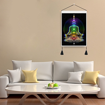 Chakra Cloth Wall Hanging Tapestry, Trippy Yoga Meditation Tapestry, Vertical Tapestry, for Home Decoration, Rectangle, Black, 653~665x345~349x1mm