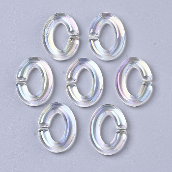 Transparent Acrylic Linking Rings, AB Color Plated, Quick Link Connectors, For Jewelry Cable Chains Making, Oval, Clear AB, 16.5x11.5x3mm, Inner Diameter: 4x9mm