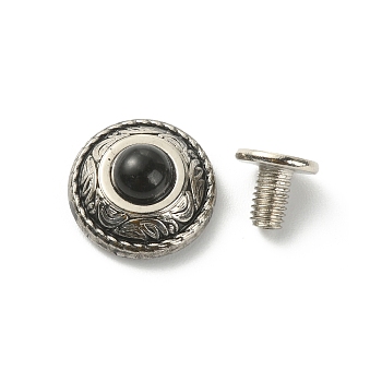 Alloy Buttons, with Synthetic Turquoise and Iron Screws, for Purse, Bags, Leather Crafts Decoration, Flat Round, Black, 20mm