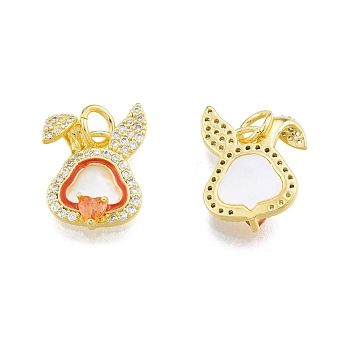 Brass Micro Pave Clear Cubic Zirconia Pendants, with Shell, Enamel and Jump Ring, Rabbit, Real 18K Gold Plated, 15.5x11x5mm, Hole: 3.4mm