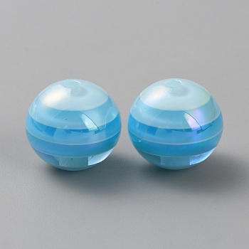 Acrylic Beads, Round, Deep Sky Blue, 15.5x14mm, Hole: 3mm