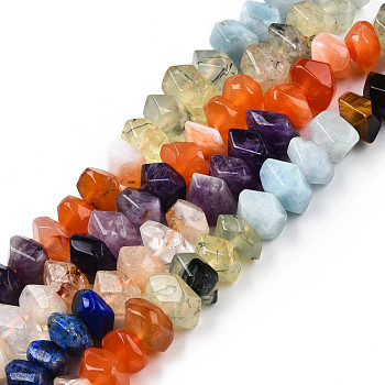 Natural Mixed Gemstone Beads Strands, Natural Tiger Eye & Aquamarine & Prehnite & Botswana Agate & Amethyst & Citrine & Lapis Lazuli, Faceted, Nuggets, 8~10x8~10.5x5~8mm, Hole: 1.2mm, about 28pcs/strand, 7.40 inch~7.68 inch(18.8~19.5cm)