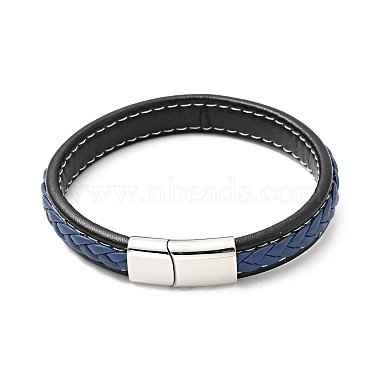 Cowhide Braided Flat Cord Bracelet with 304 Stainless Steel Magnetic Clasps(BJEW-H552-01P-04)-2